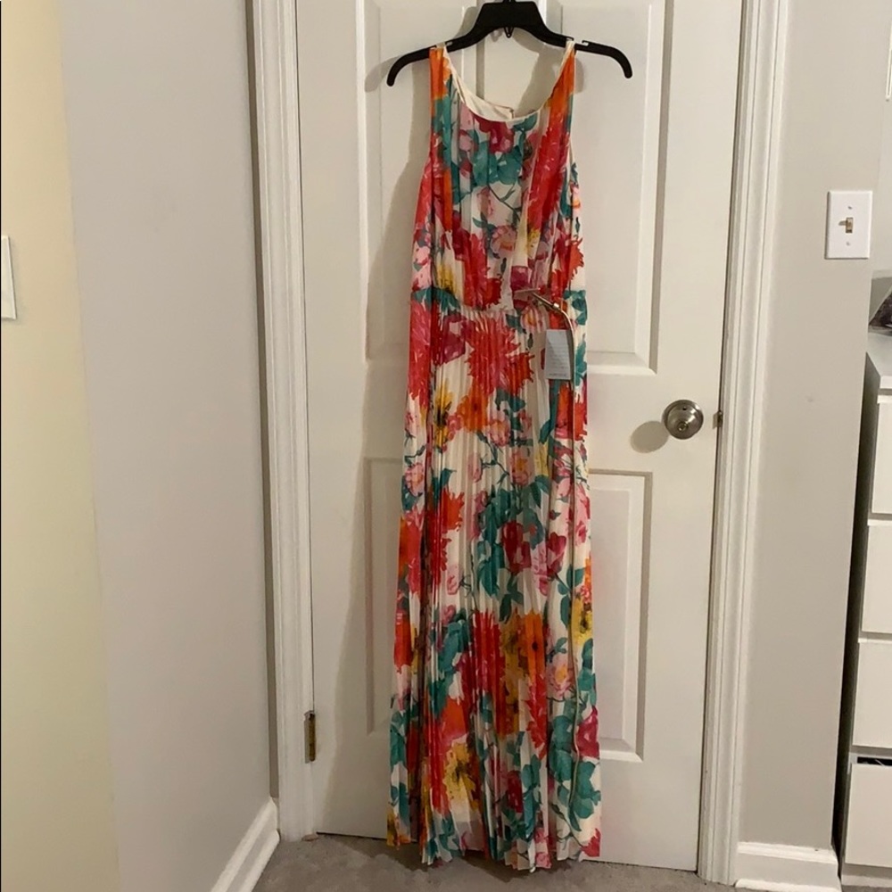 Eliza J colorful pleated dress golden belt size 16